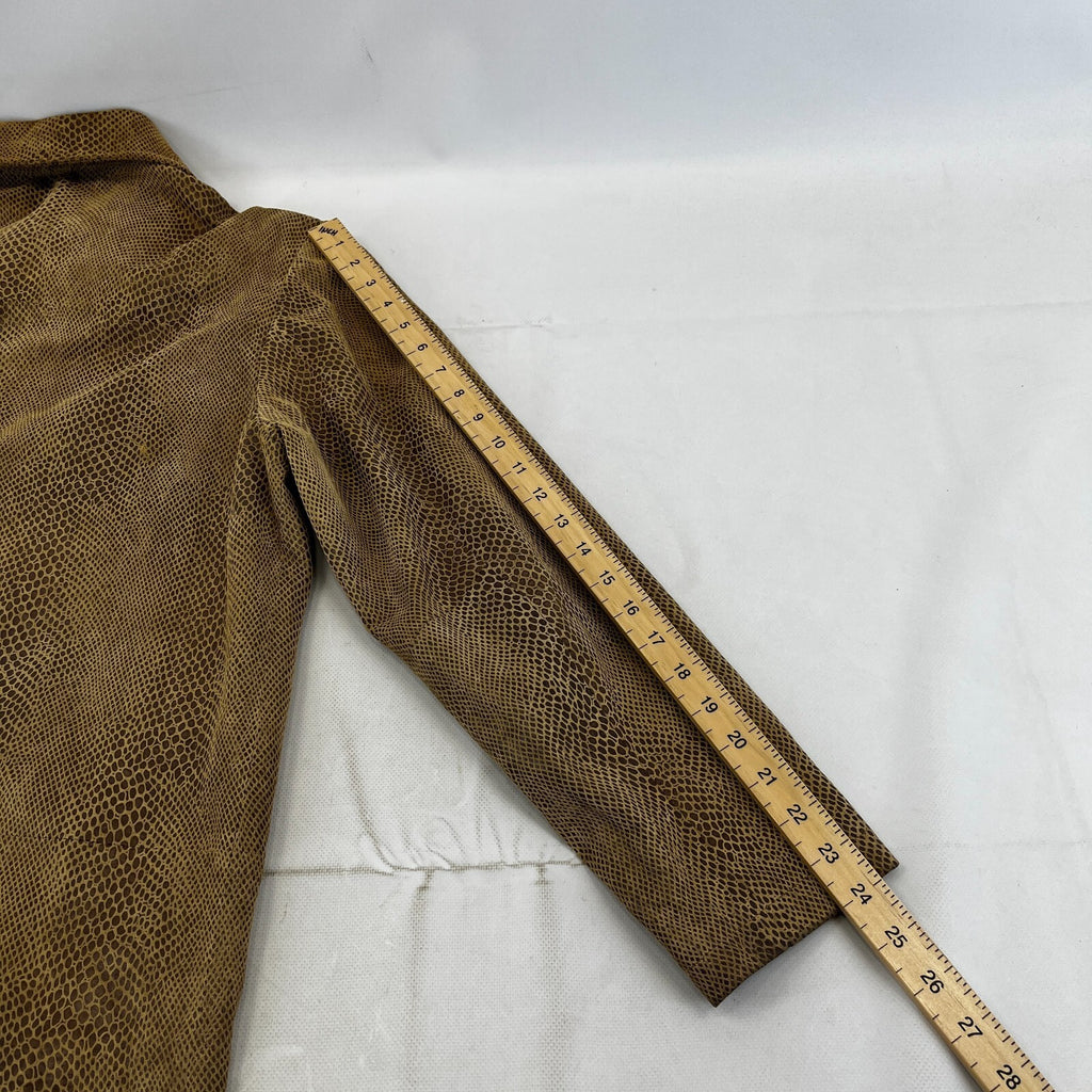 Beth Terrell Long Leather Coat Jacket Tan Brown Snake Lizard Pattern size Medium