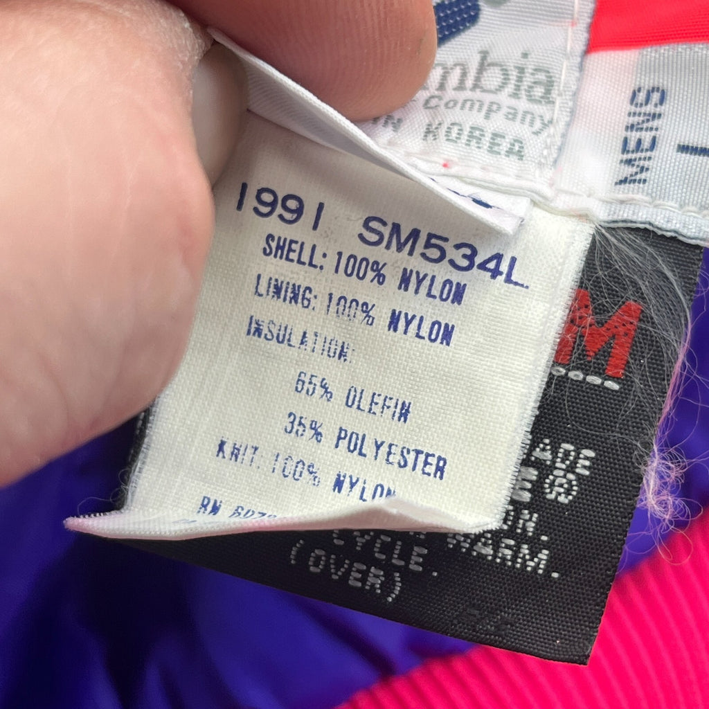 Vintage 1991 Columbia Reversible Ski/Snowboard Bomber Jacket Pink/Purple size L