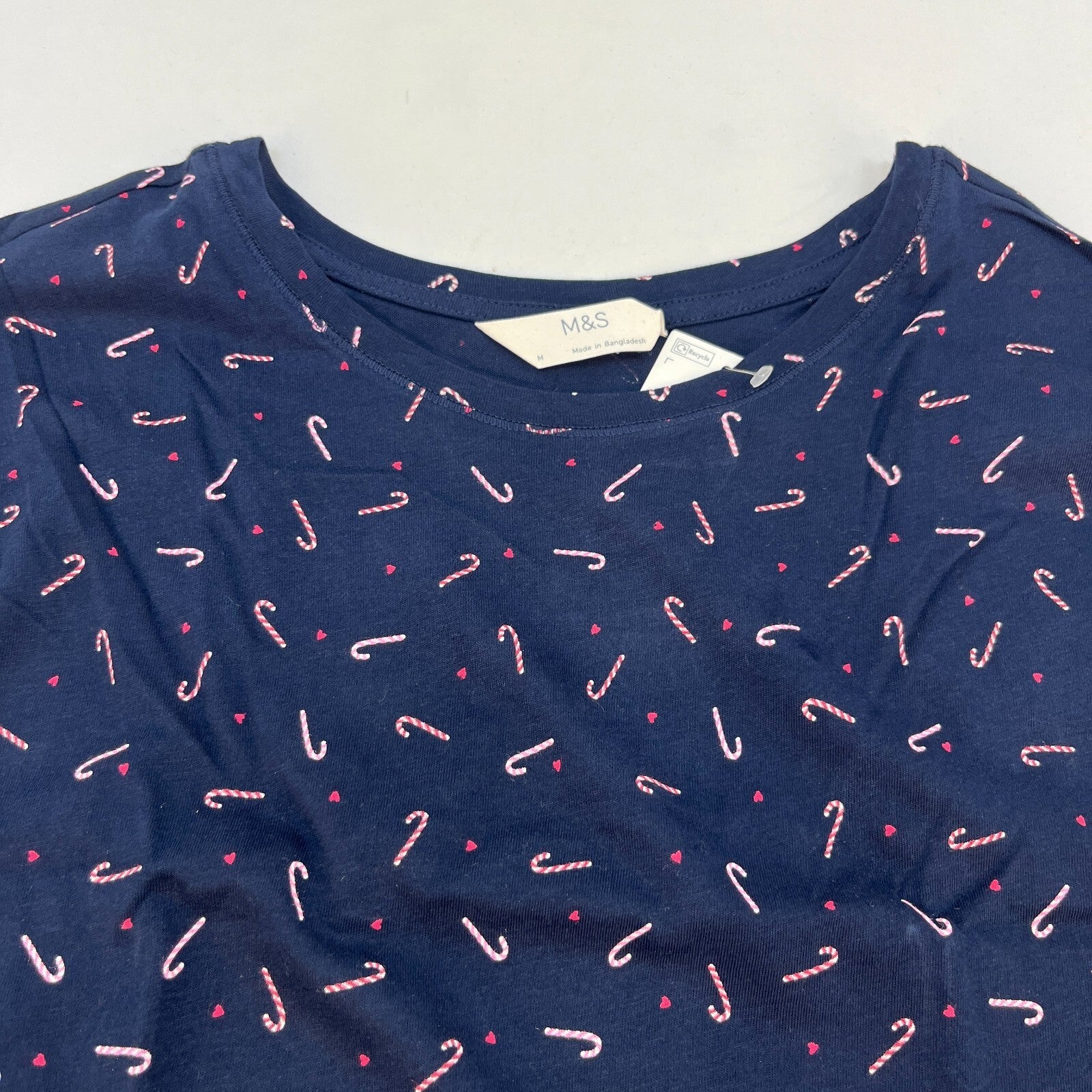 M&S Ladies Pyjama Set UK M 12-14 Navy Candy Cane Long Leg Long Sleeve Xmas BNWT