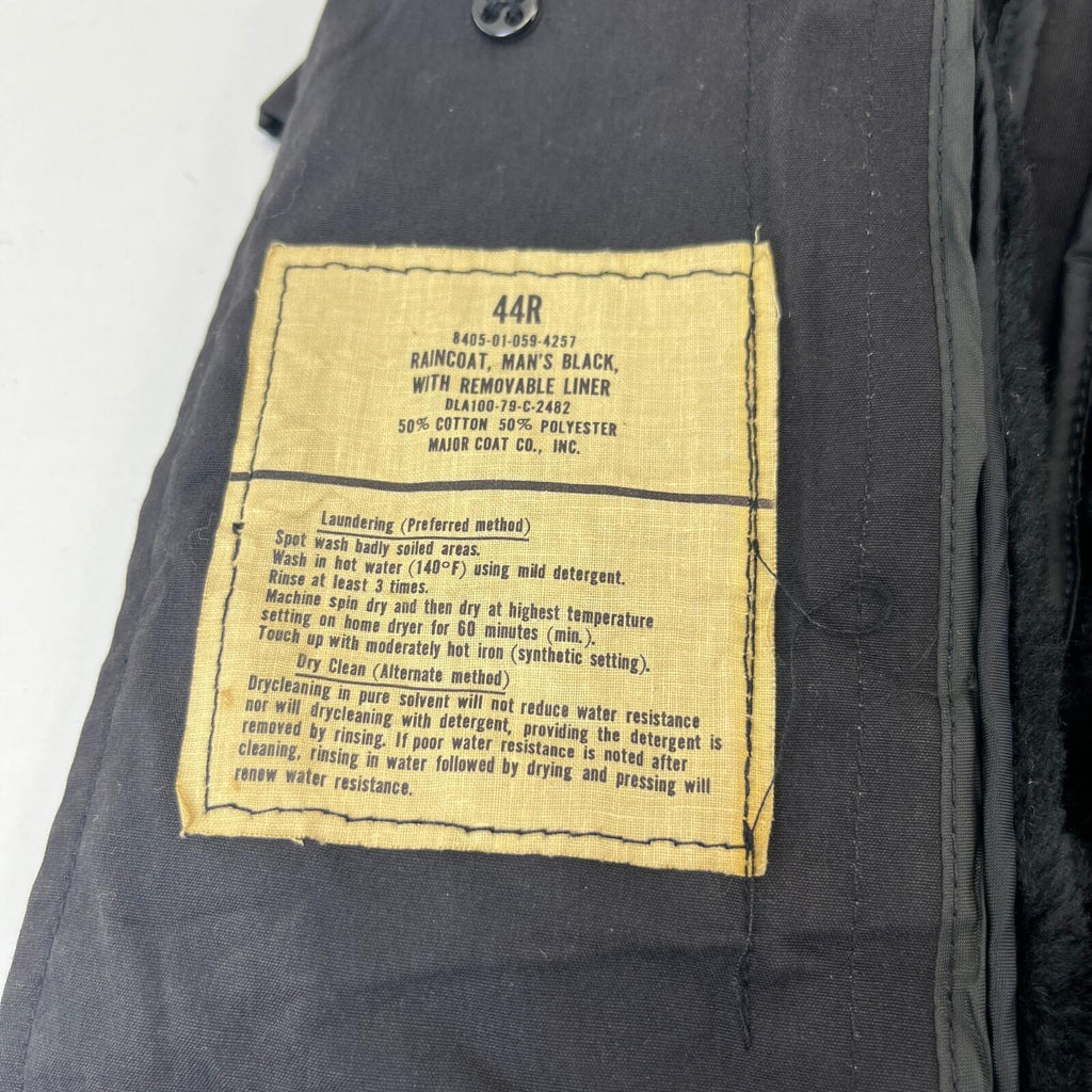 Genuine US Navy Black Trench Coat with Removable Liner size 44R Formal Military