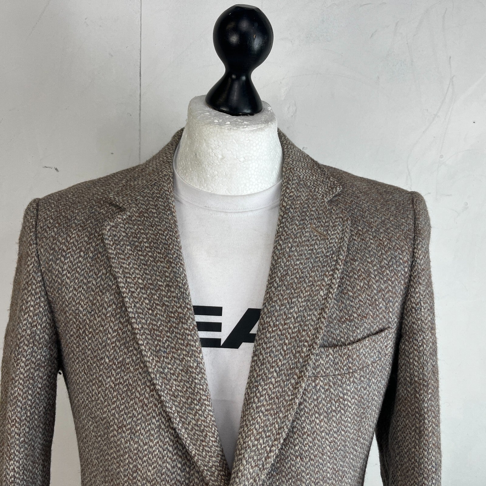 John Lewis Harris Tweed Herringbone Blazer Sport Coat Jacket Beige size 40R