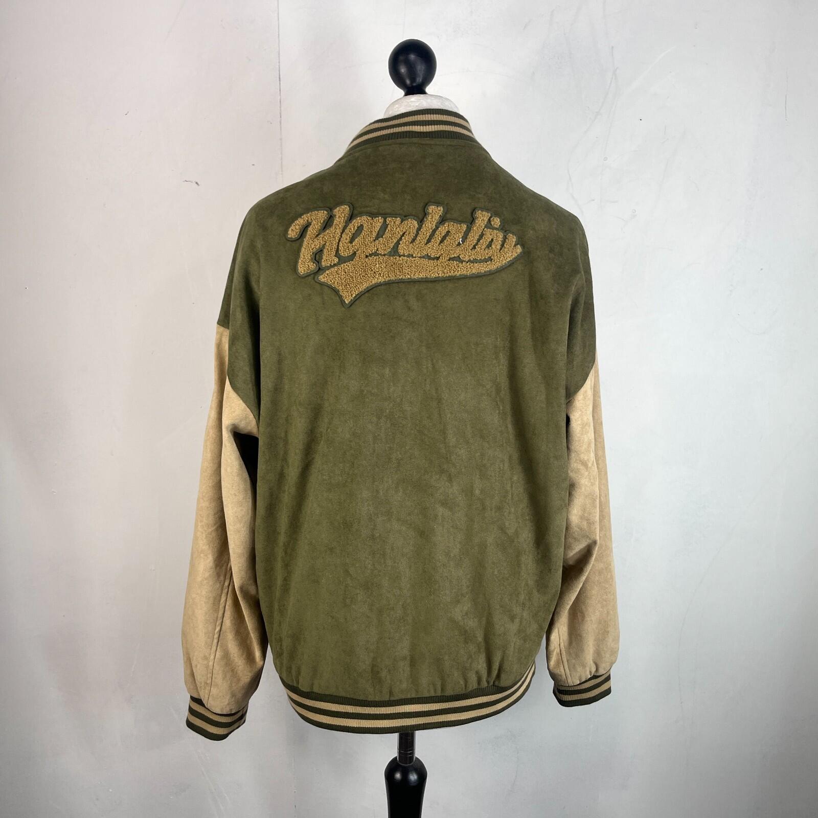 Women's Flock Varsity Jacket 80s College Style Green & Beige size XL