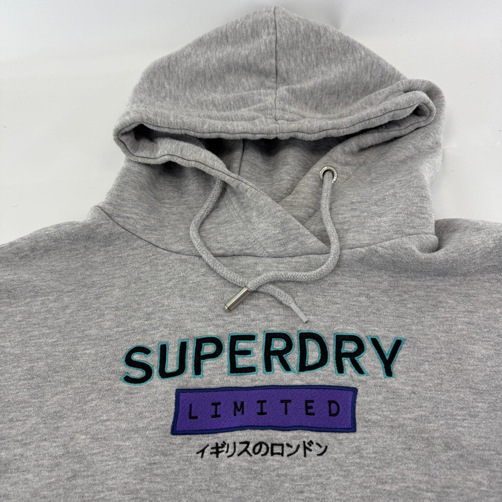 Superdry Limited Women's Sports Hoodie Grey Spell-Out Pullover UK 12 Baggy Fit