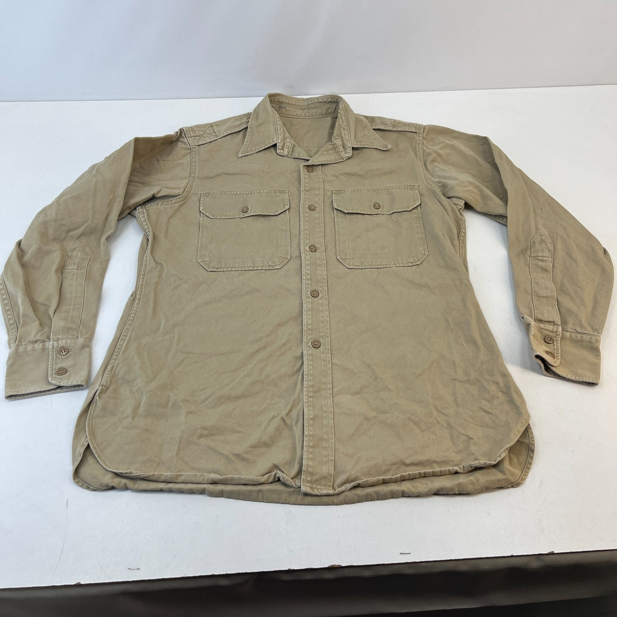 Vintage Poplin US Marines USMC Twill Workwear Shirt Long Sleeve Military size L