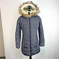 Superdry Mountain Co Mid Faux Fur Puffer - Size XL Grey Hooded  Coat