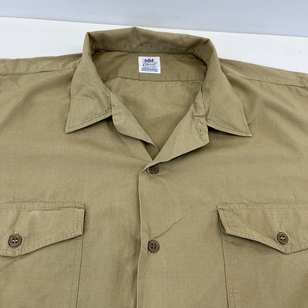 Vintage Elbeco Reeves Khaki Sanforized Poplin Workwear Shirt US Military XL