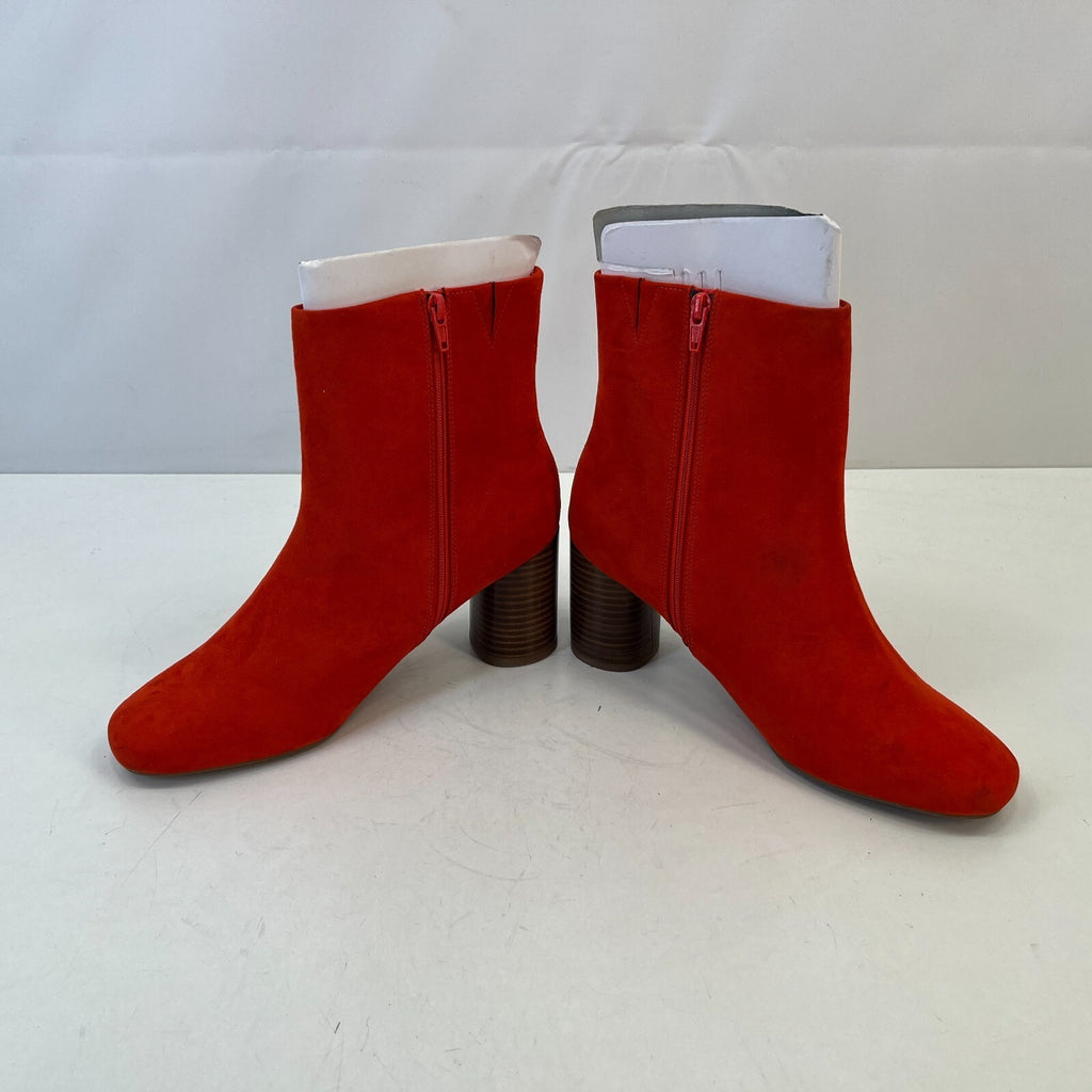 M&S Womens Vegan Faux Suede Round Toe Ankle Boots Zip Side Block Heel Red UK 7.5