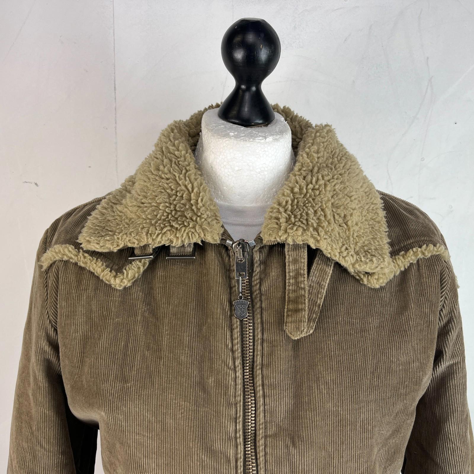 Diesel Women's Corduroy Trucker Jacket in Brown Sherpa Lined UK XL Spread Collar