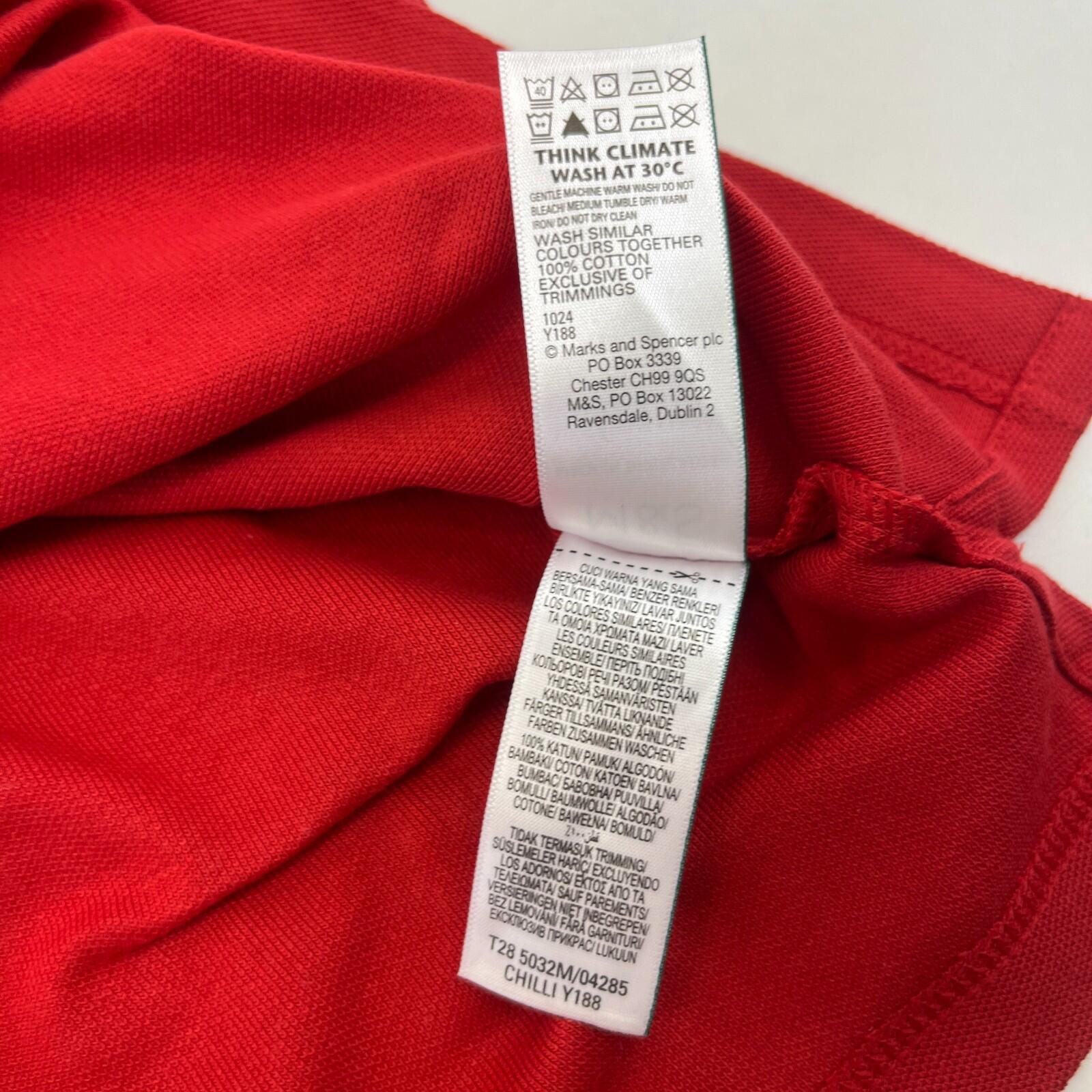 M&S Mens Red Short Sleeve 100% Cotton Polo Shirt Top size Large Regular Fit