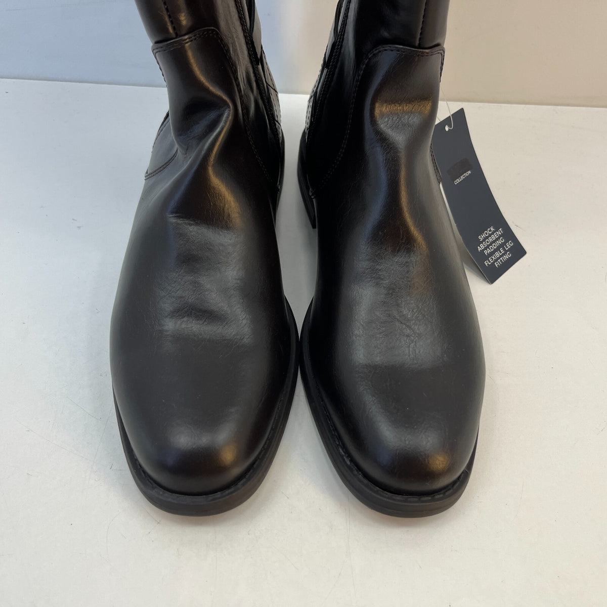 M&S Ladies Faux Leather Almond Toe Zip Calf Boots Dark Brown UK 6.5 EU 40 - New
