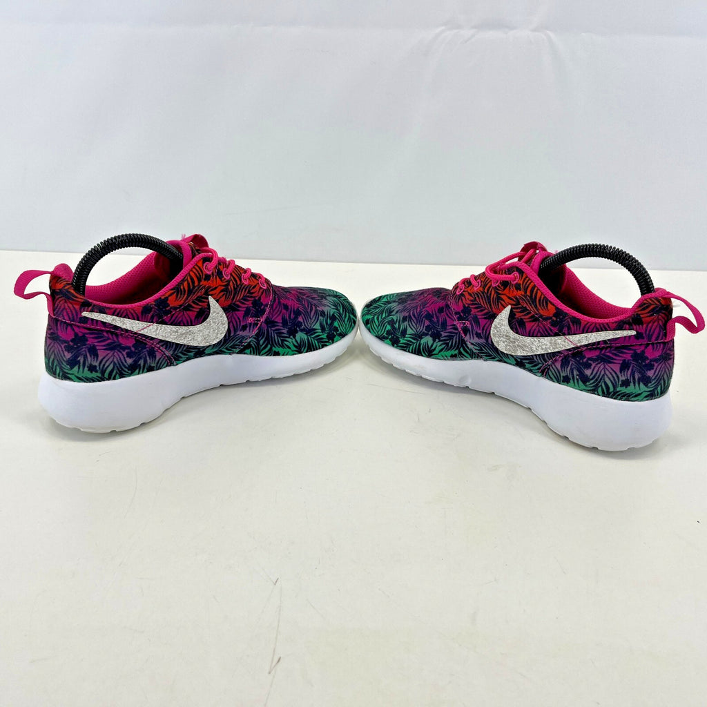 Nike Roshe Run Flyknit Trainers Pink & Green Floral size UK 4.5  EU 37.5