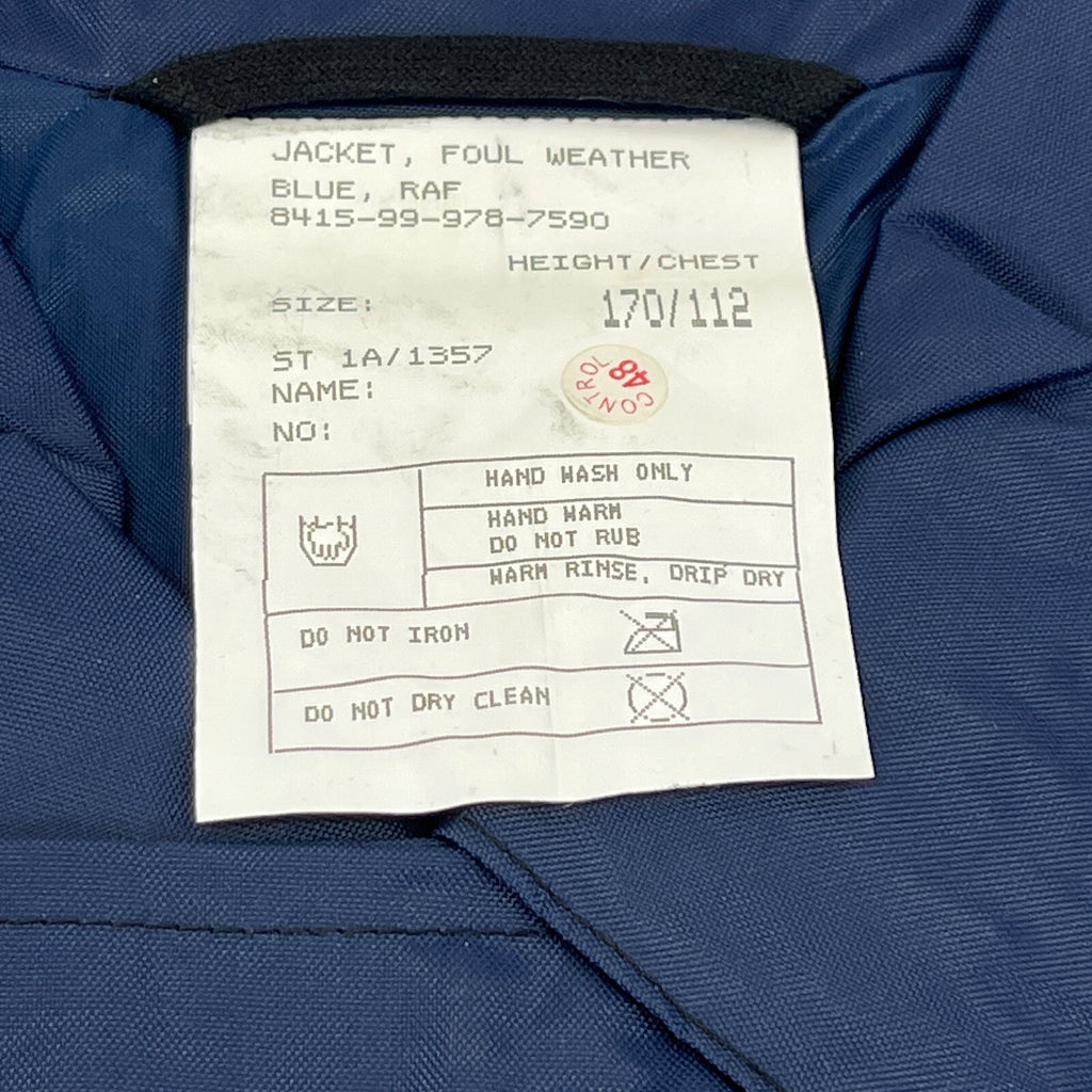 RAF Royal Air Force Foul Weather Jacket Coat Blue Waterproof 170/11 Cadet XL