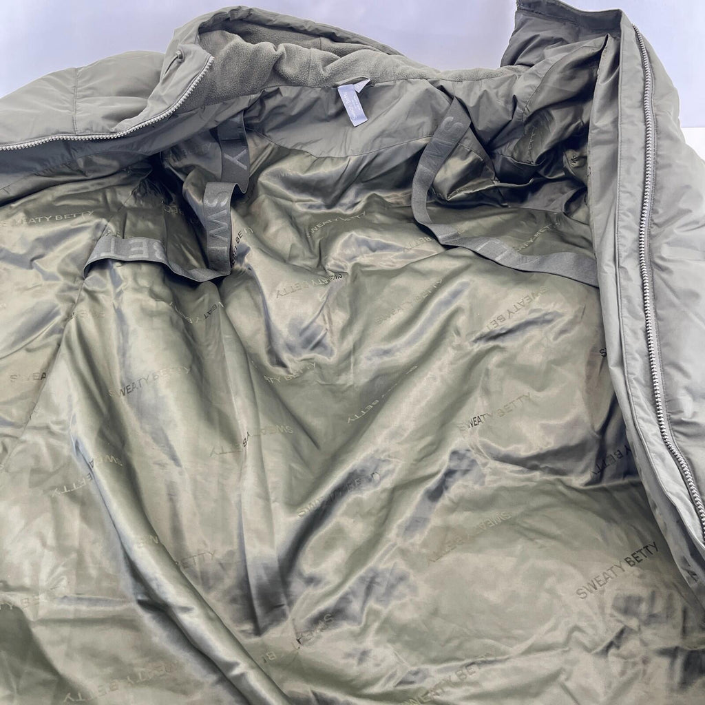 Sweaty Betty Nimbus Mid Waterproof Down Puffer Coat Hooded Large/14 Olive Green