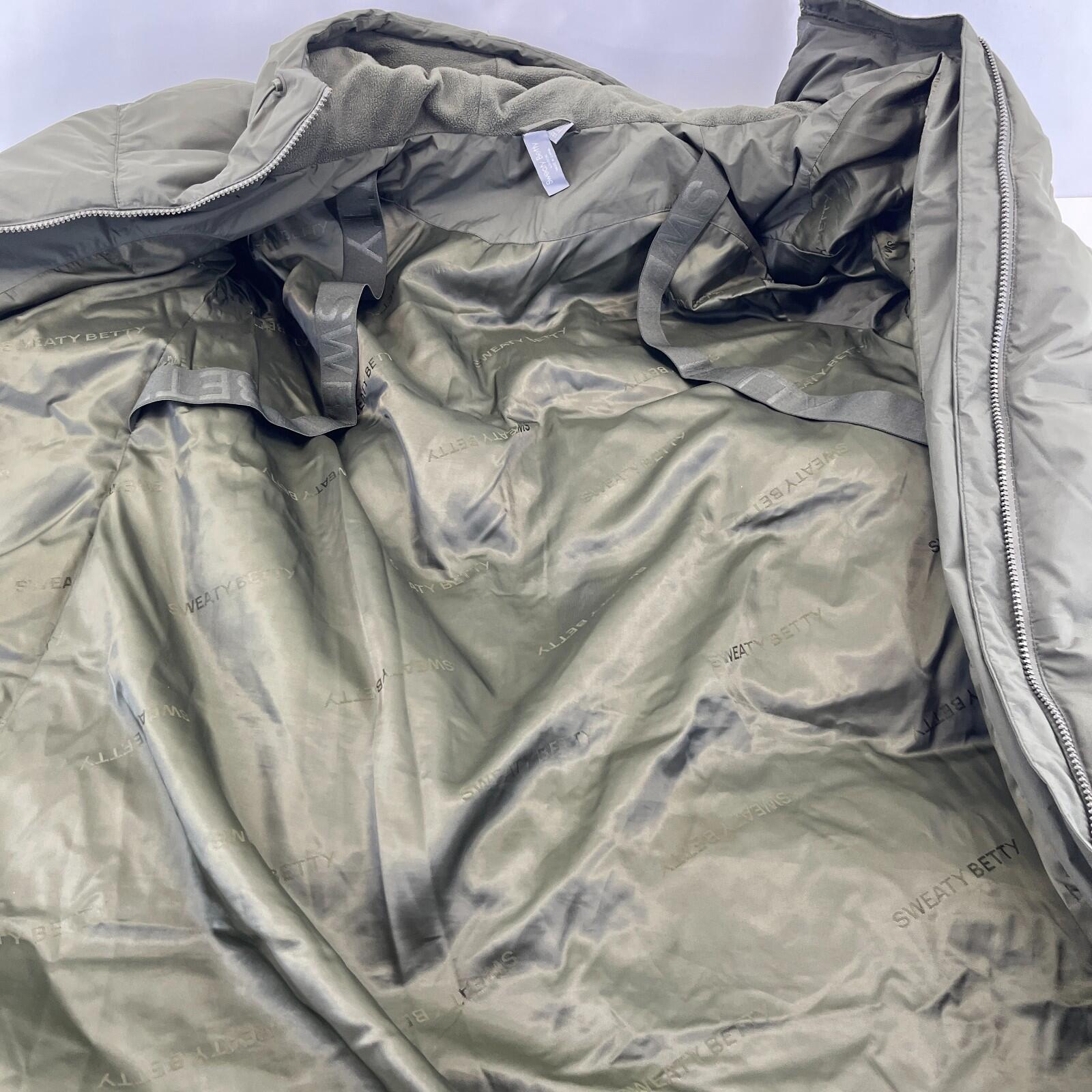 Sweaty Betty Nimbus Mid Waterproof Down Puffer Coat Hooded Large/14 Olive Green