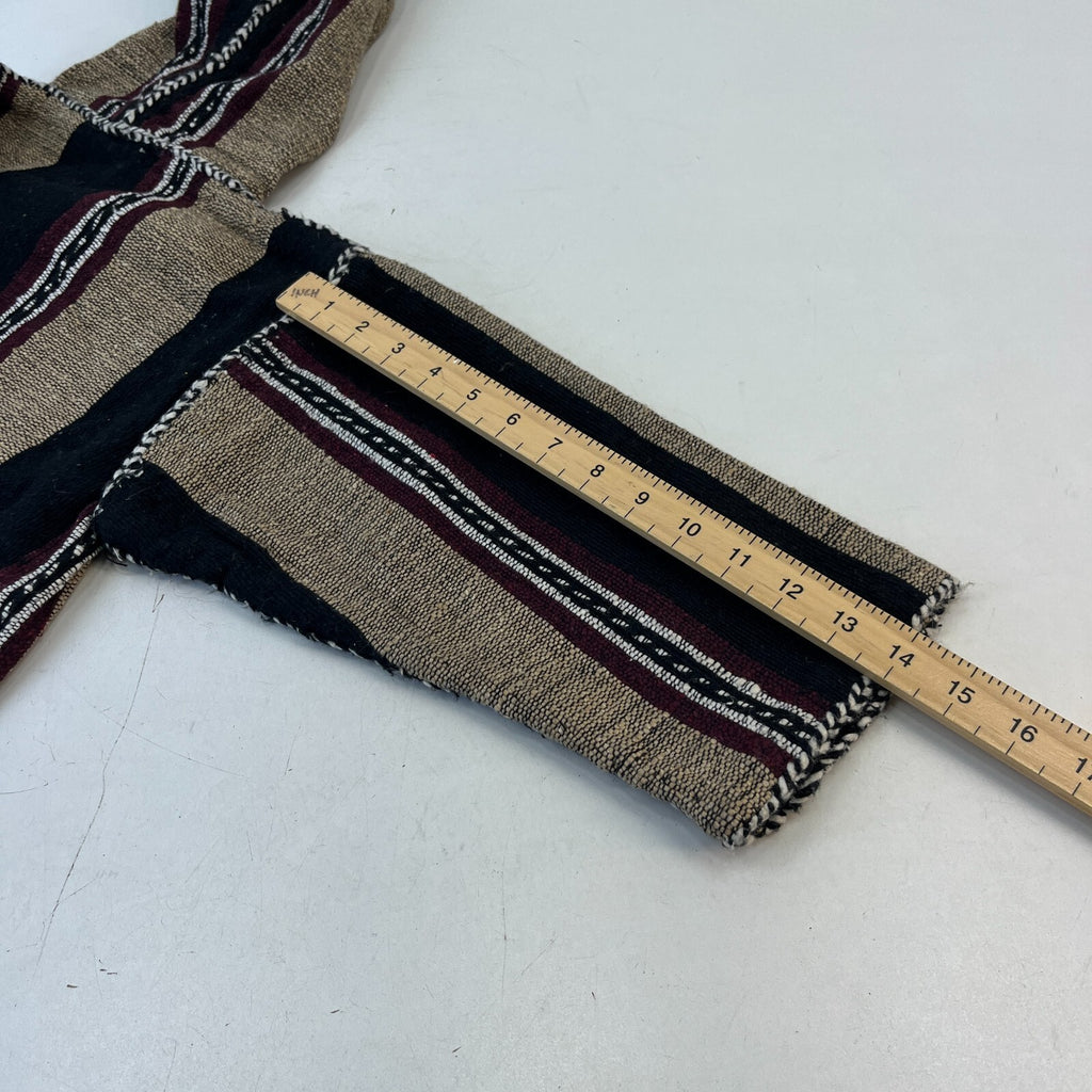 Mexican Baja Tie Front Hoodie Childrens size Large Black/Beige Striped Hooded