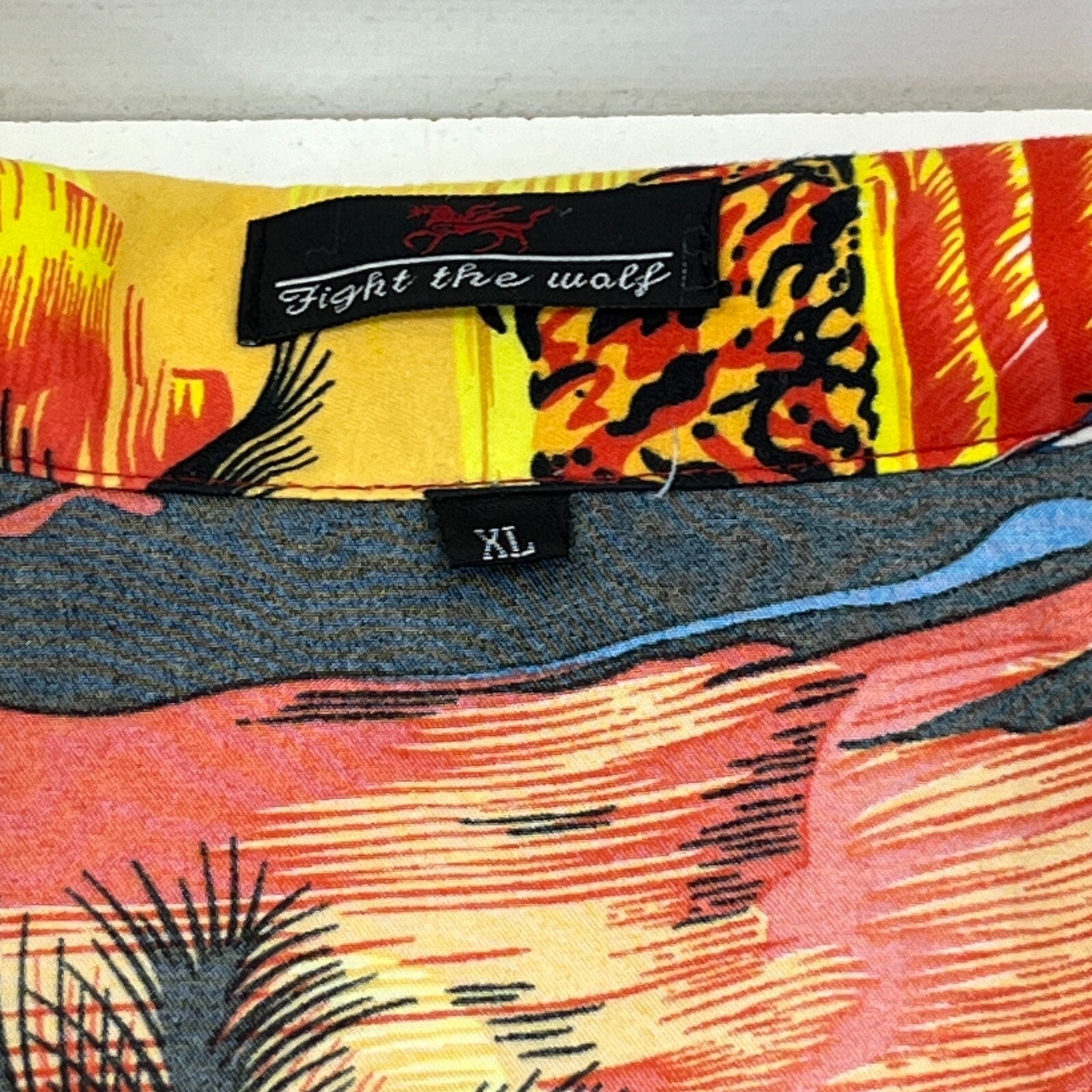 Fight the Wolf Mens Orange Hawaiian Shirt Design Short Sleeve Holiday size XL