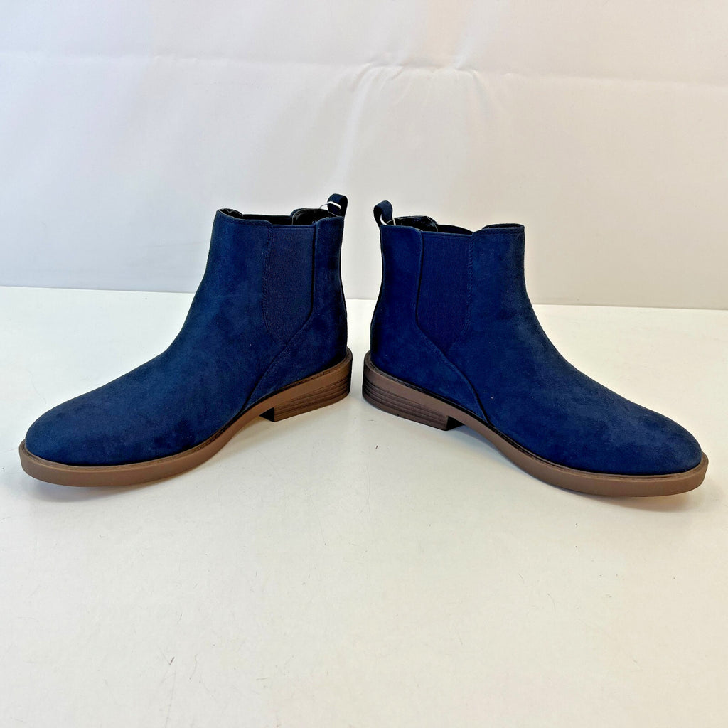 M&S Ladies Vegan Faux Suede Almond Toe Ankle Chelsea Boots Blue UK 6 EU 39.5
