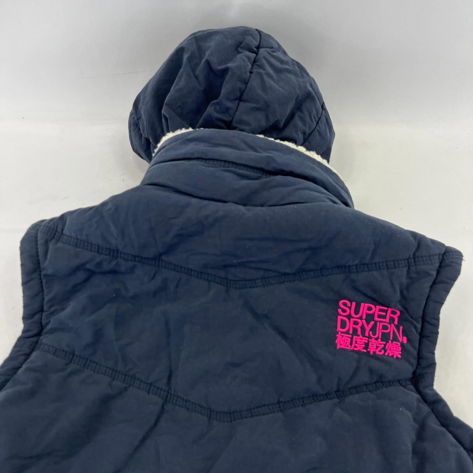 Superdry Alpine Sport Womens Gilet size L Blue Body Warmer Vest Sherpa Collar