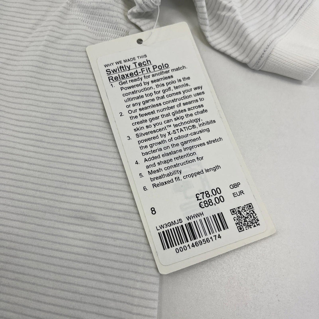Lululemon Swiftly Tech Relaxed Fit Polo Shirt Top White  US 8 UK 12