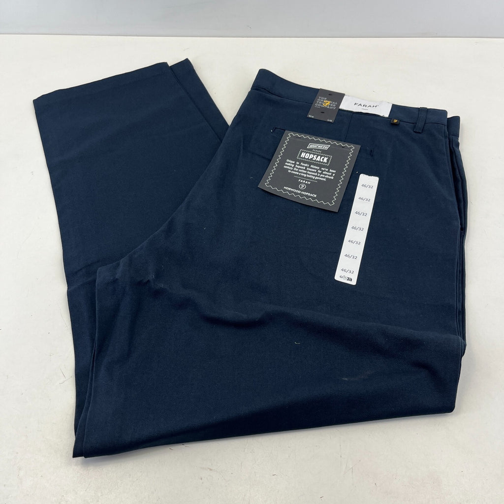 Farah Norwood Hopsack 100% Cotton Trousers Regular Fit W46" L32" True Navy Blue