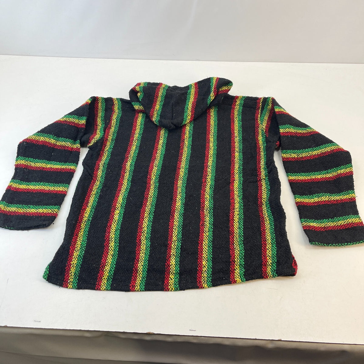 Genuine Mexican Baja Hoodie Pullover Hippie Festival Red/Yellow/Green UK size S