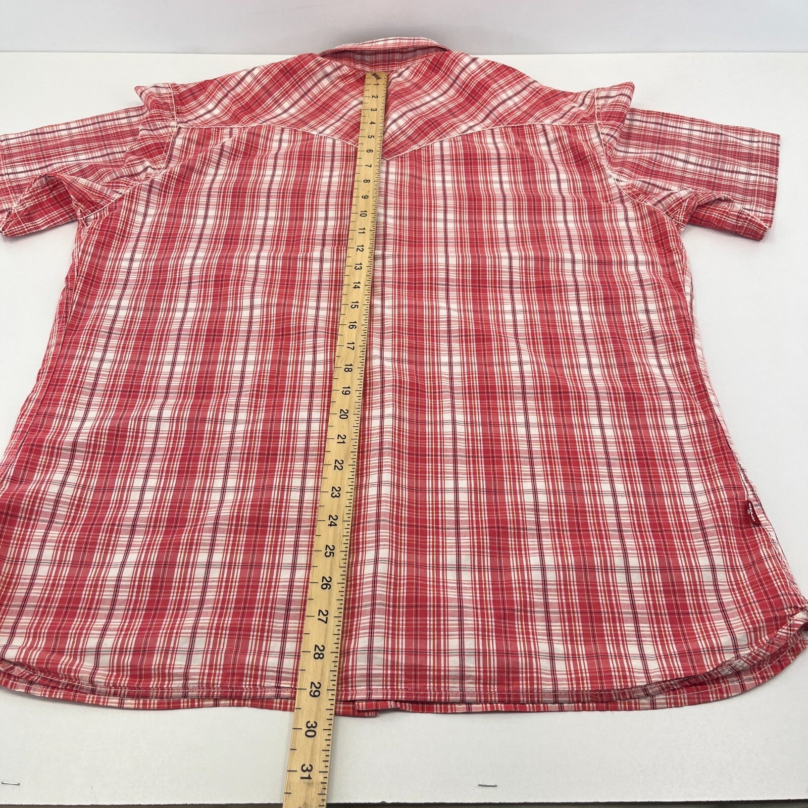 Levi Strauss Denim Cotton Check Shirt Short Sleeve Button Up size XL  Red Levis