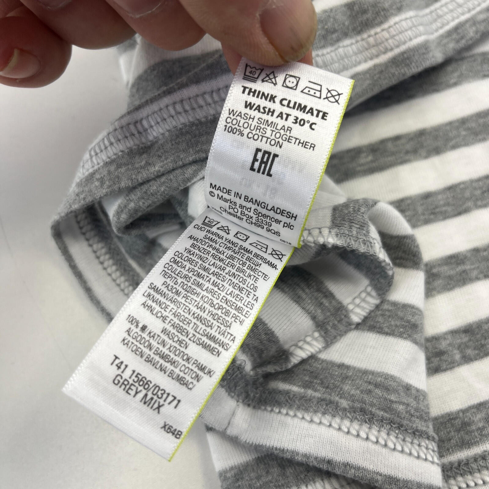 M&S Collection Crew Neck Pullover Top Grey & White Striped Long Sleeve size 18