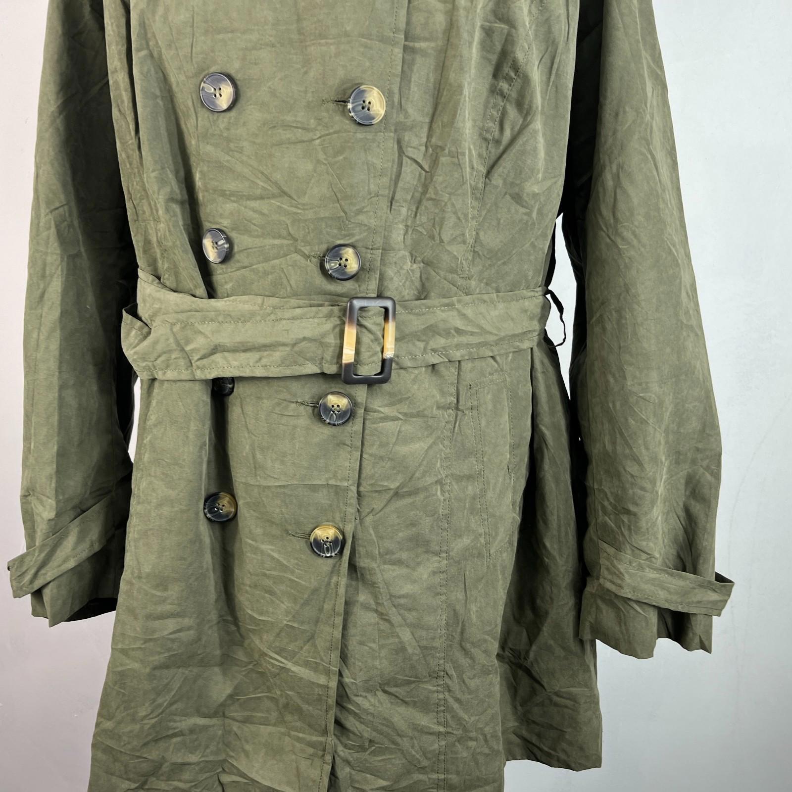 Sears Vtg Distressed Look Military Trench Coat Olive Green Belted - Women's 3XL
