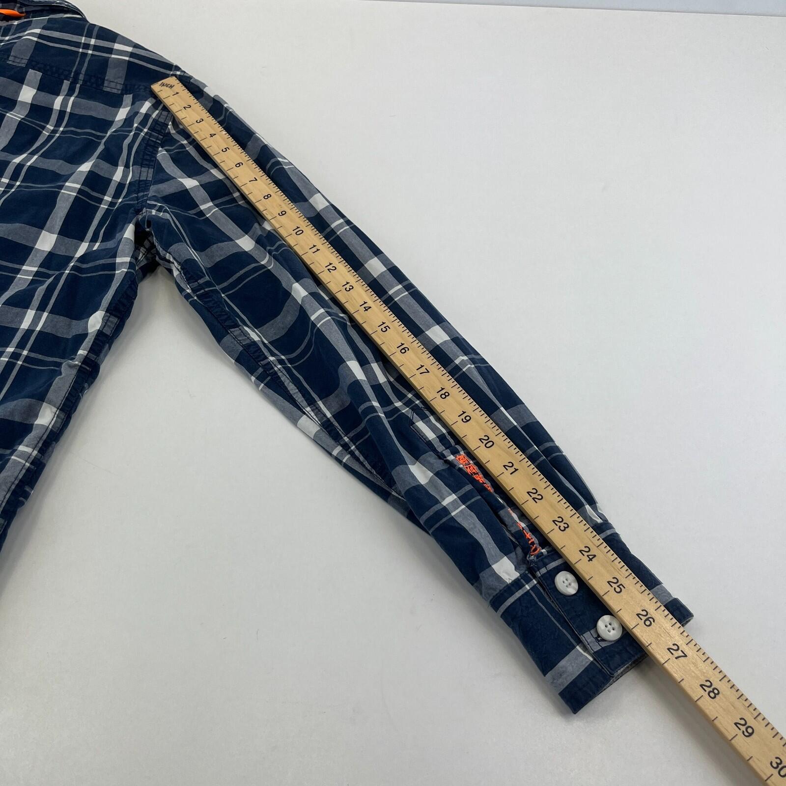 SuperDry Men's Lined Check Work Chore Shirt in Blue size XL