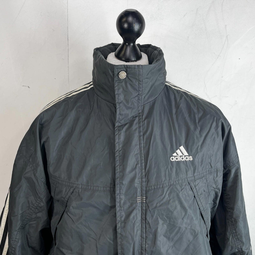 Adidas Men's Quilted Coach Jacket in Dark Grey - size Medium Oversized