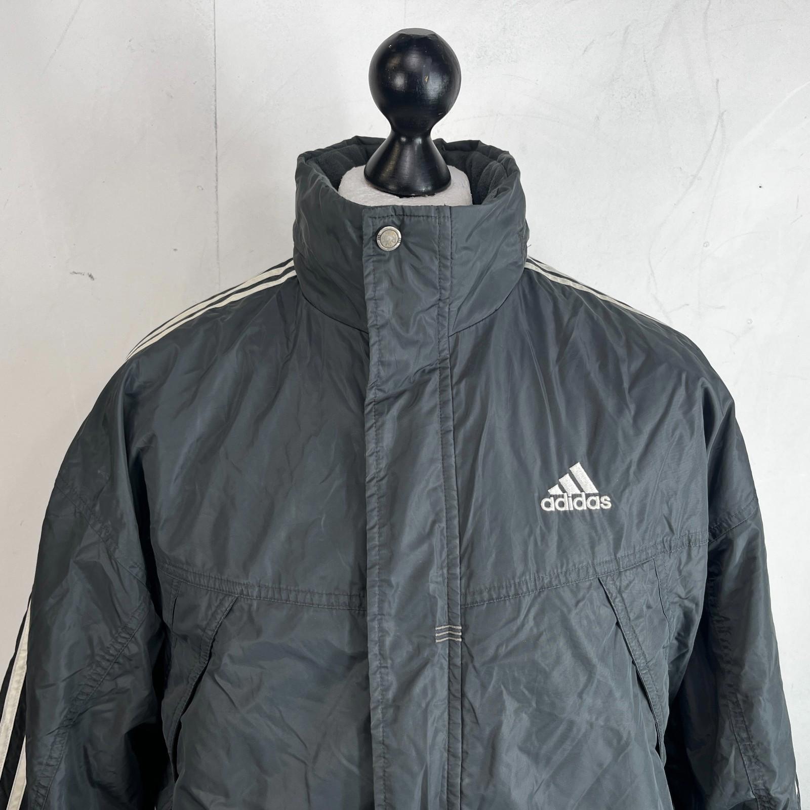 Adidas Men's Quilted Coach Jacket in Dark Grey - size Medium Oversized