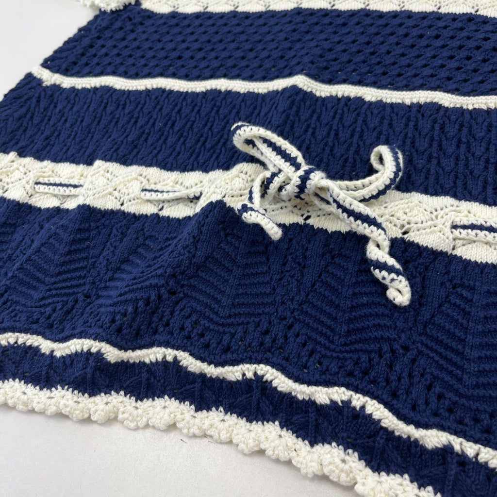 Polo Ralph Lauren Crochet Knit Jumper Women's size Large Blue/White Crew Neck