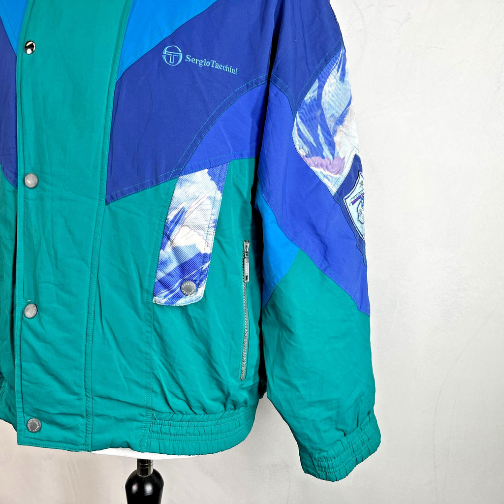 Vintage Sergio Tacchini 80s 90s Mens size M White Label Ski Jacket Blue & Green