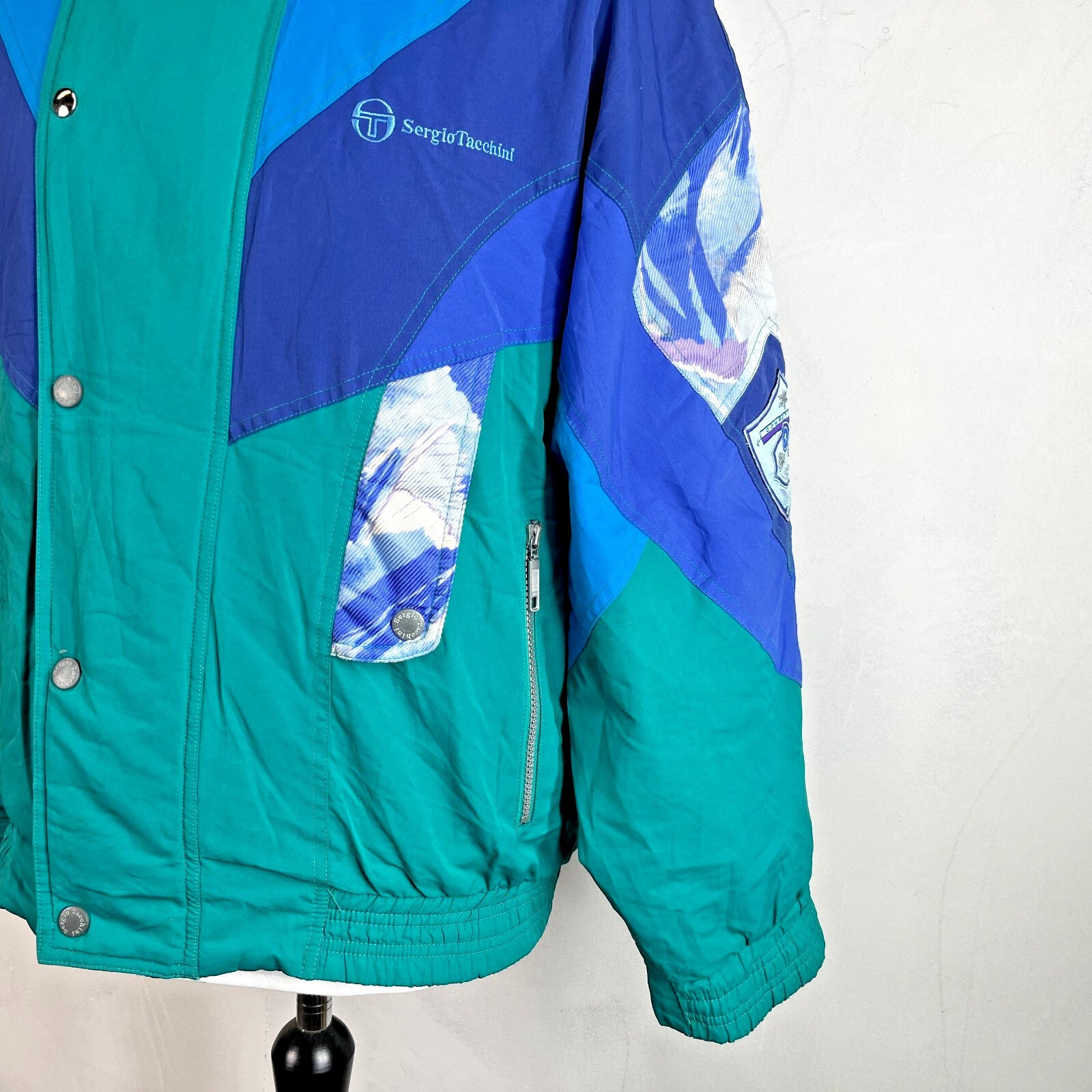 Vintage Sergio Tacchini 80s 90s Mens size M White Label Ski Jacket Blue & Green