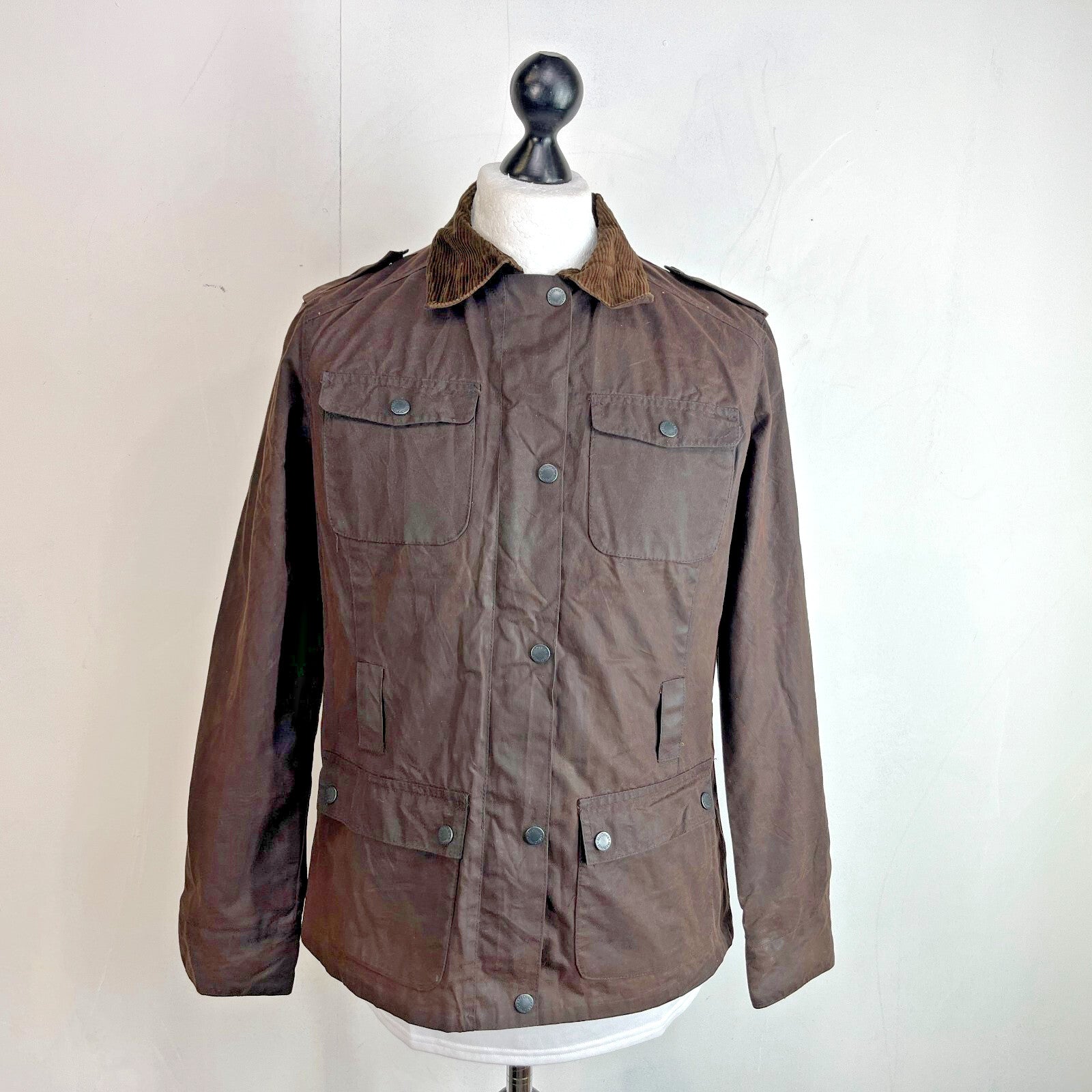 Mc Orvis Wax Jacket Womens size S Brown Country Coat with Corduroy Collar