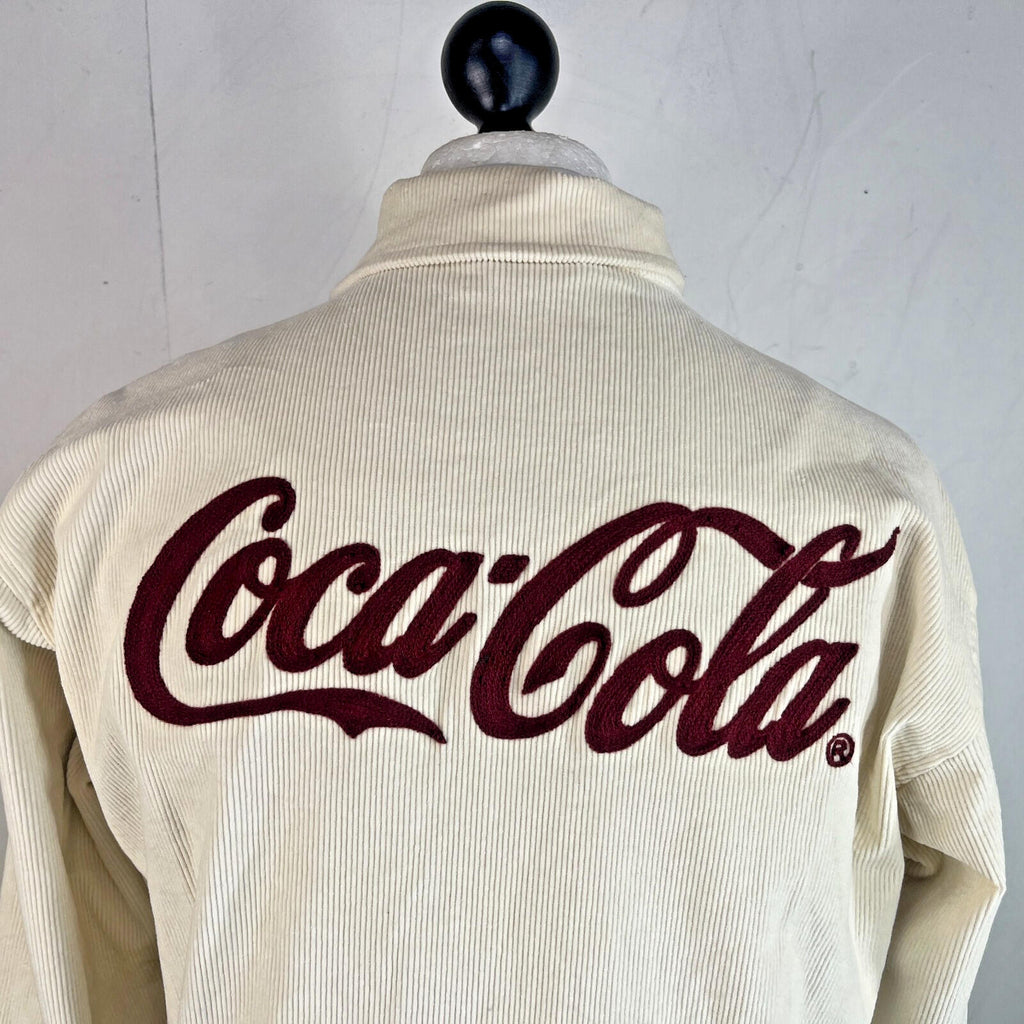 Rare Alma de Ace Coca Cola Micro Cord Varsity Jacket size Small in Cream