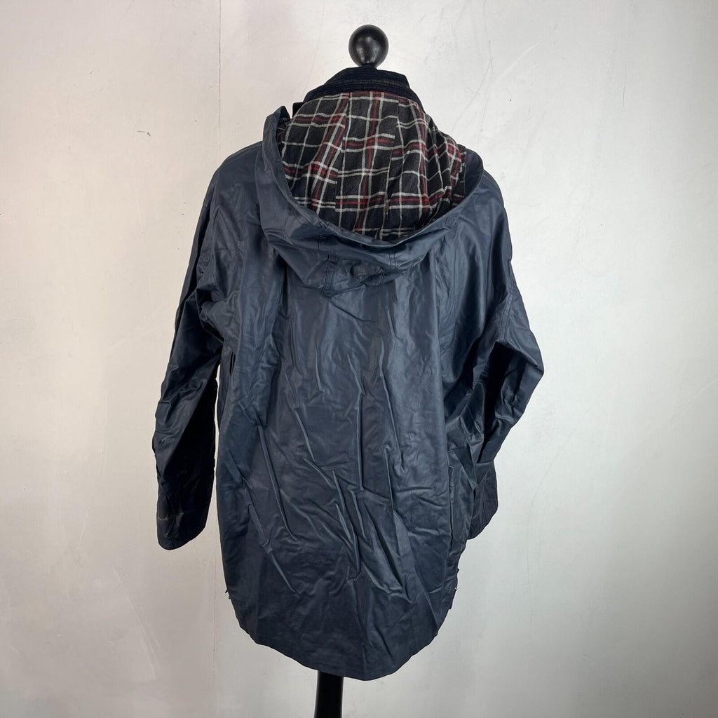 Glengreen Men's Waxed Jacket with Removable Hood in Navy Blue size Medium