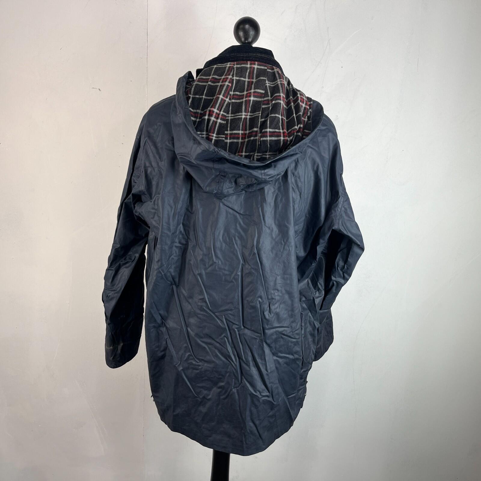 Glengreen Men's Waxed Jacket with Removable Hood in Navy Blue size Medium