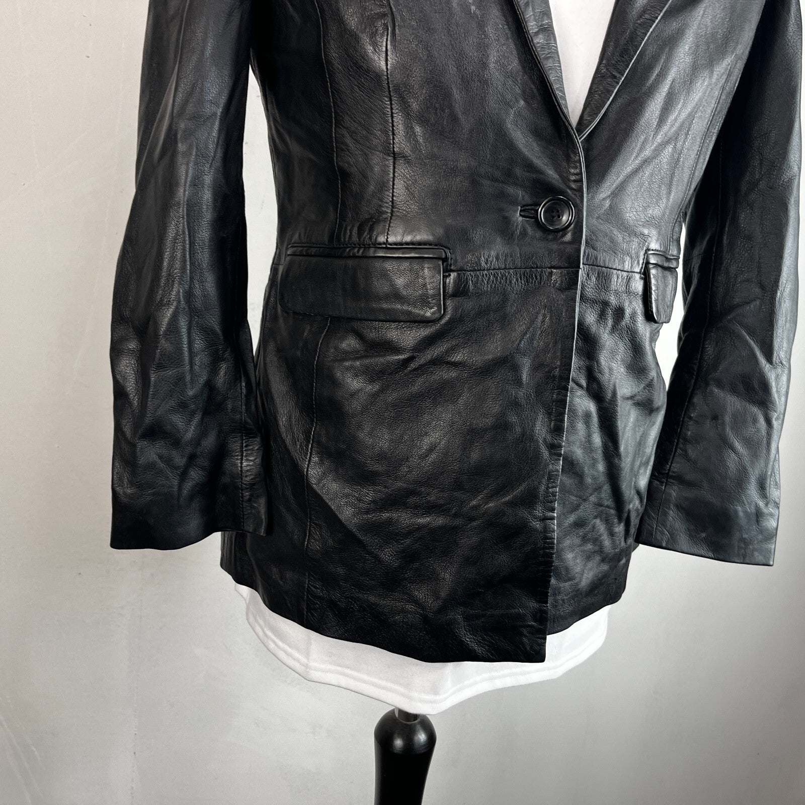Vintage Barneys Women’s Lamb's Leather Jacket Black size 14 Biker