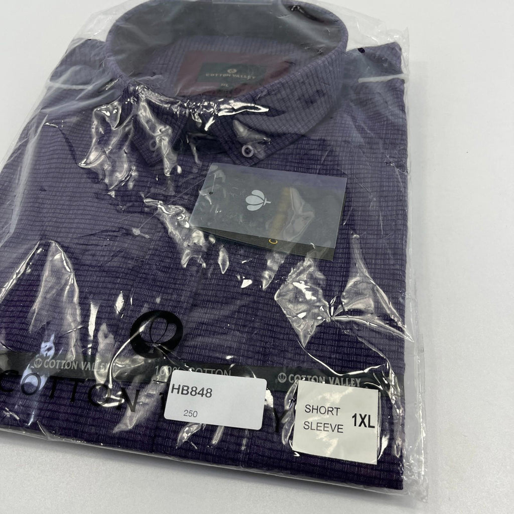 Cotton Valley Short Sleeve Shirt Purple Weave Button Down Collar UK size XL