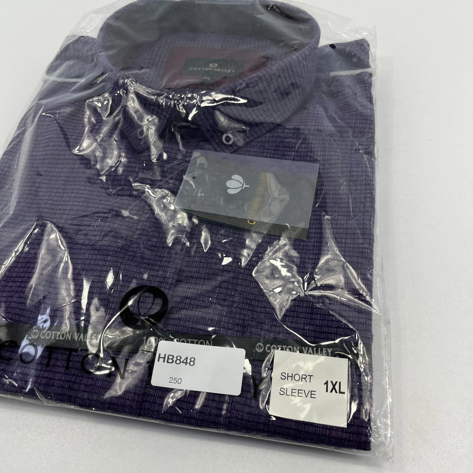 Cotton Valley Short Sleeve Shirt Purple Weave Button Down Collar UK size XL
