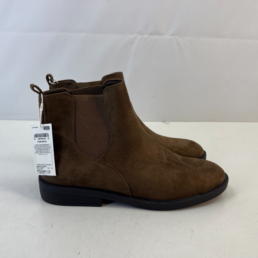 M&S Women’s Vegan Faux Suede Round Toe Ankle Boots with Block Heel Brown UK 9