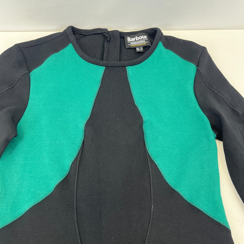 Barbour International Mica Black & Green Long Sleeve Midi Dress UK 12 Stretchy