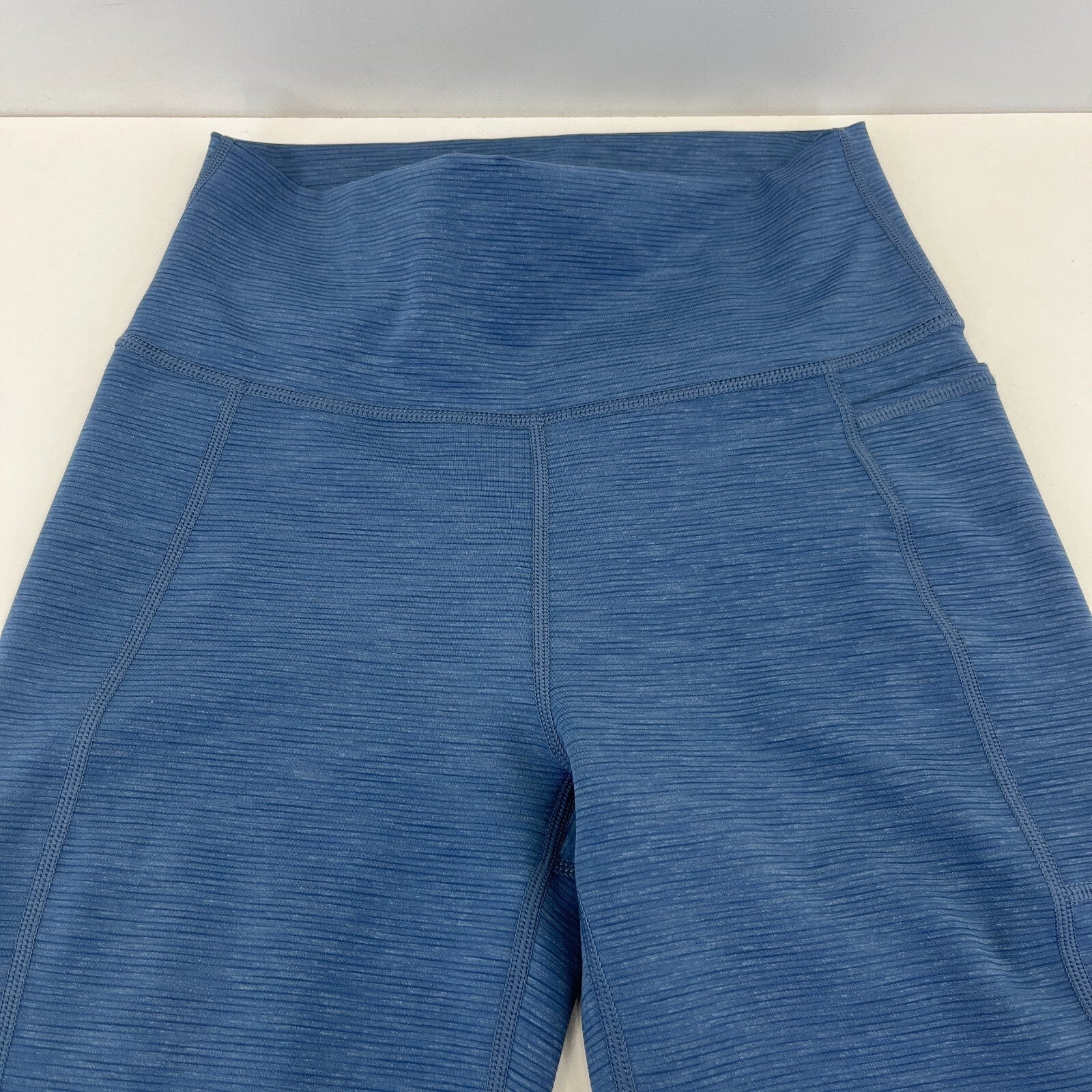 Sweaty Betty Super Sculpt Full Yoga Leggings Blue Micro Cord Print + Pocket UK S