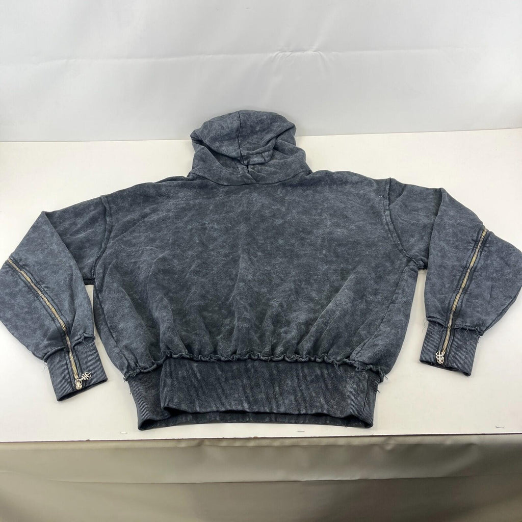 Drop Dead Distressed Look Grey Hoodie Zip Sleeves 100% Cotton Streetwear UK 2XL