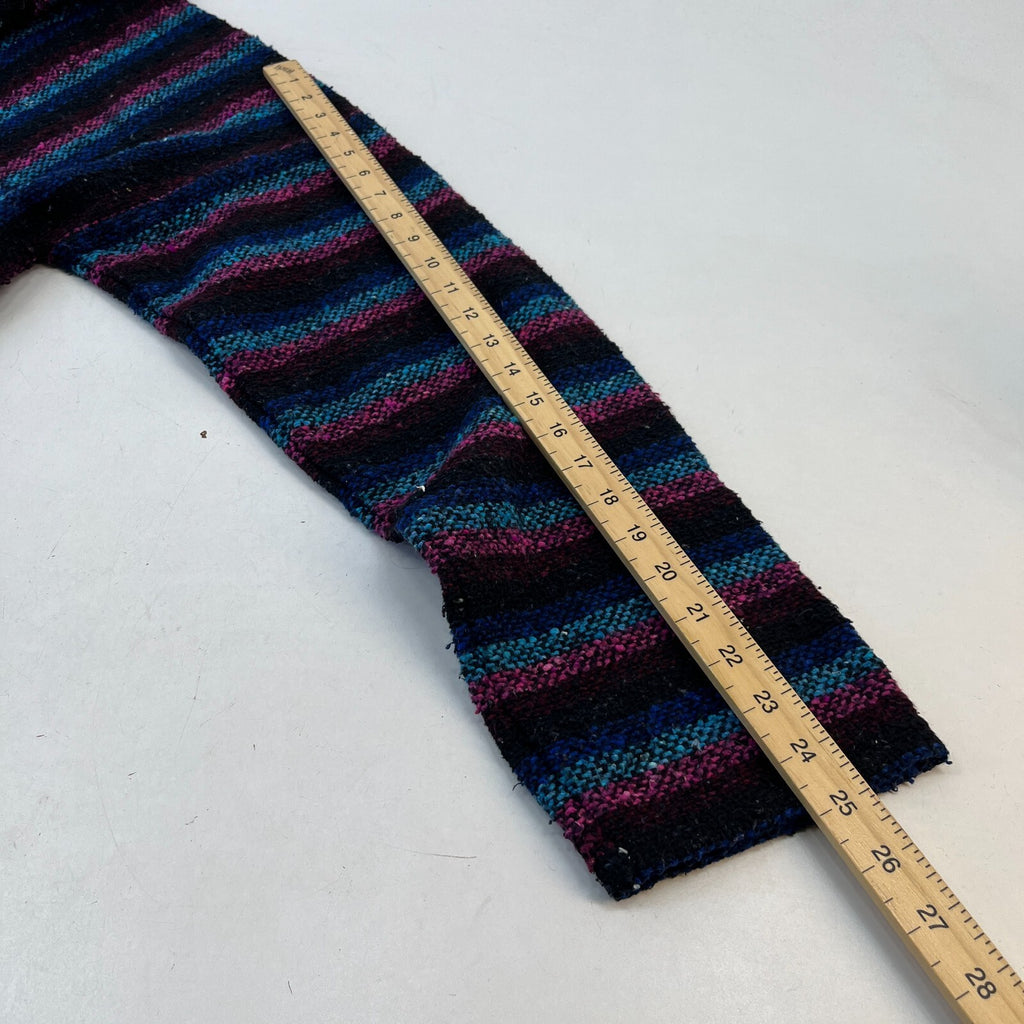 Genuine Mexican Baja Hoodie Pullover Hippie Festival Pink/Black Stripe UK size L
