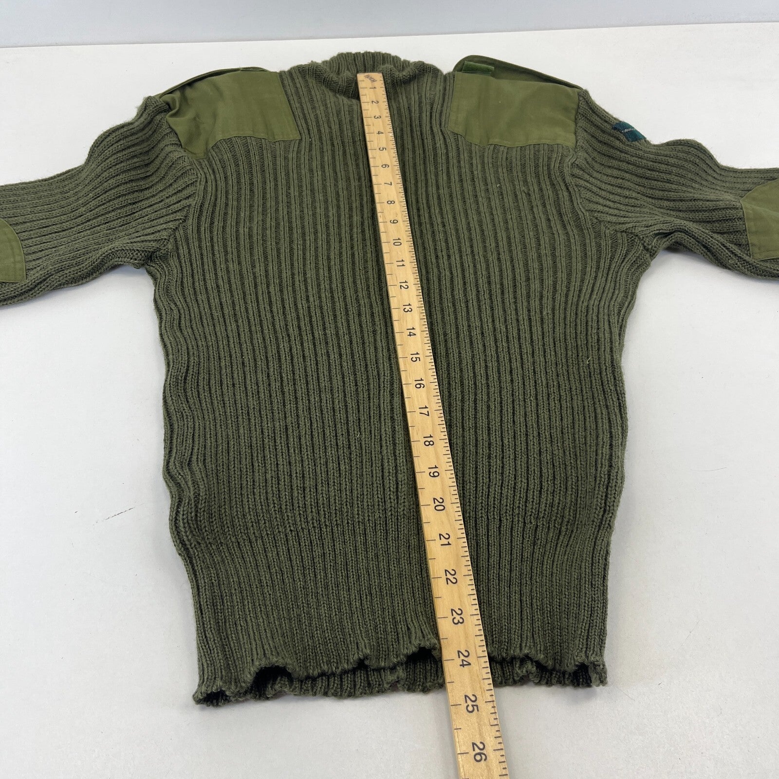 British Army Surplus RSM WO1 ASM Olive Green Wool Jumper with Badges size 2 (M)