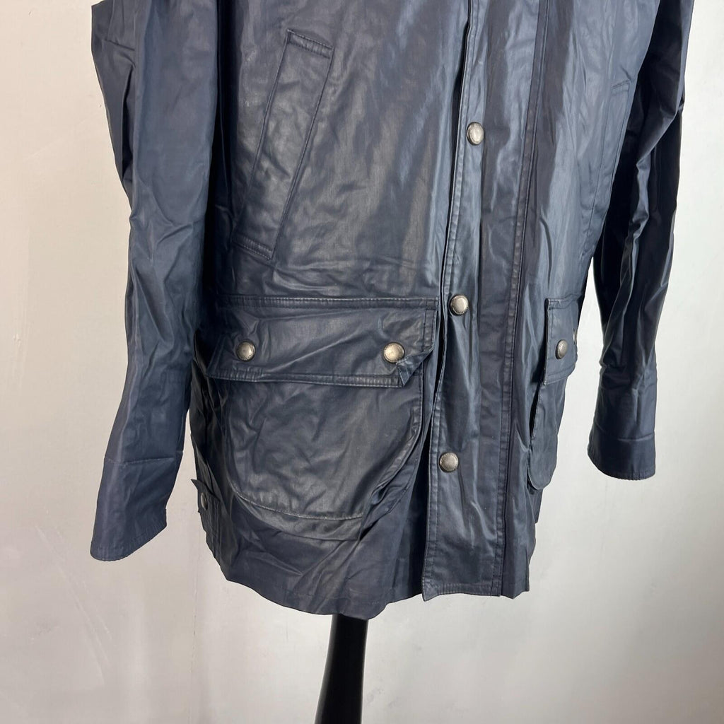 Glengreen Men's Waxed Jacket with Removable Hood in Navy Blue size Medium