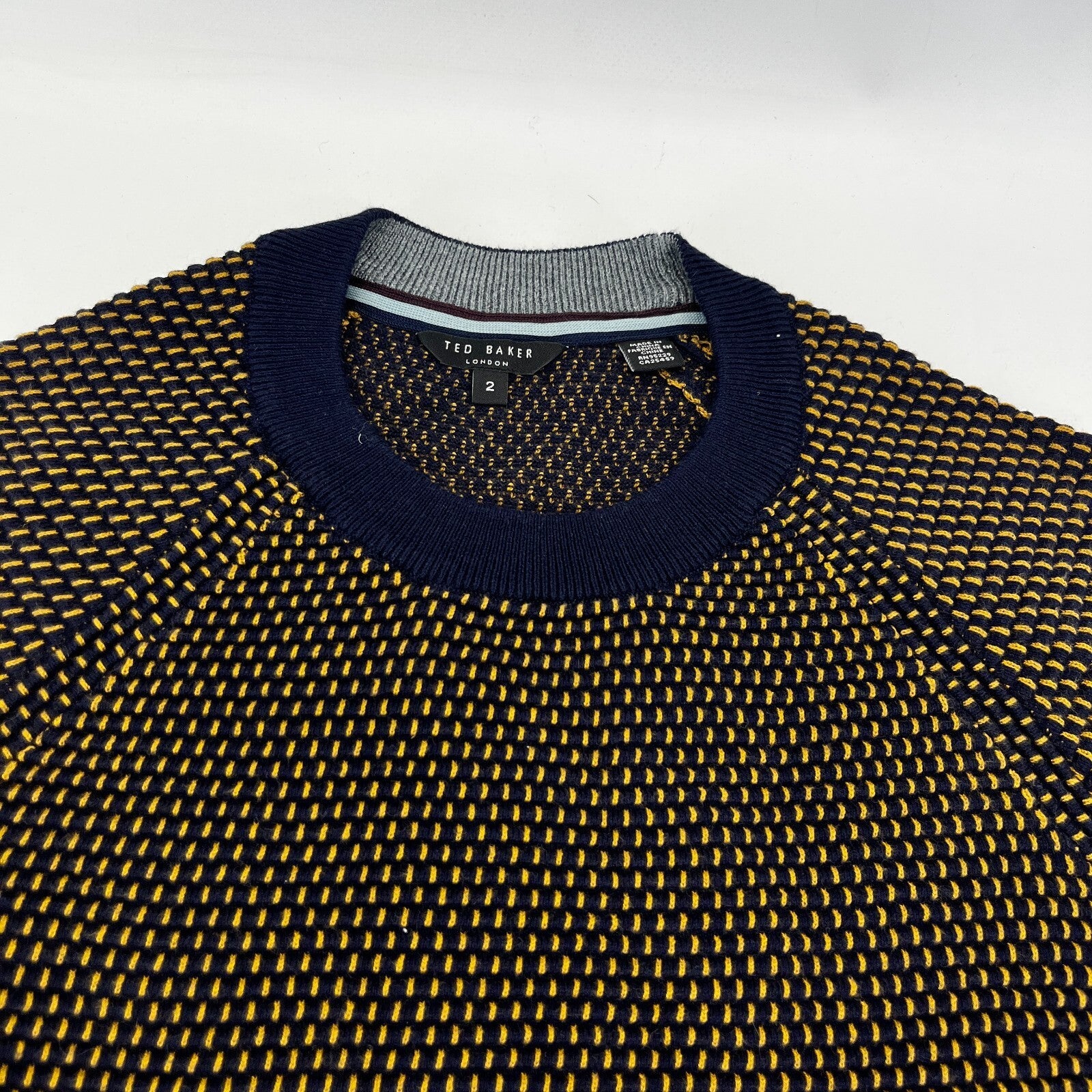 Ted Baker Men's Jumper in Blue/Yellow Cotton Blend Crew Neck Pullover size Small