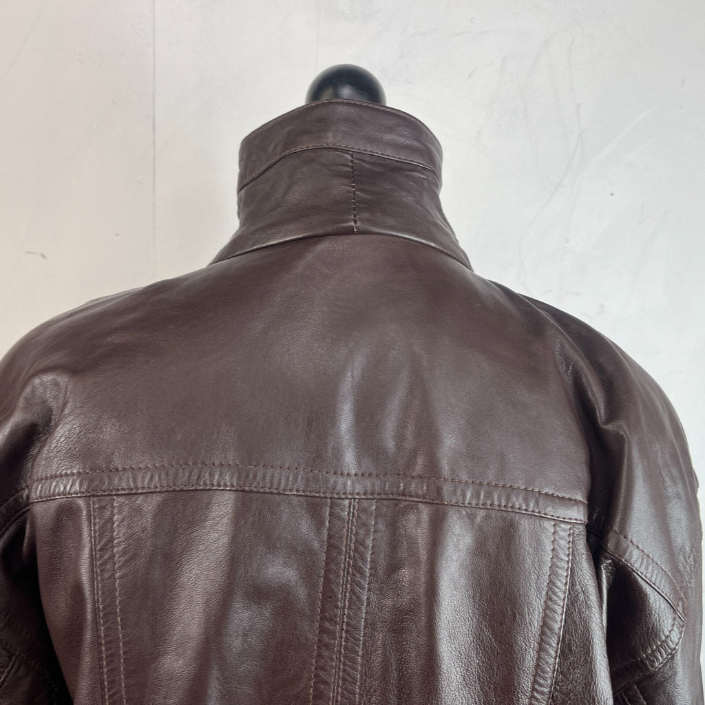Mens Vintage Burton Brown Leather Bomber Jacket size Large